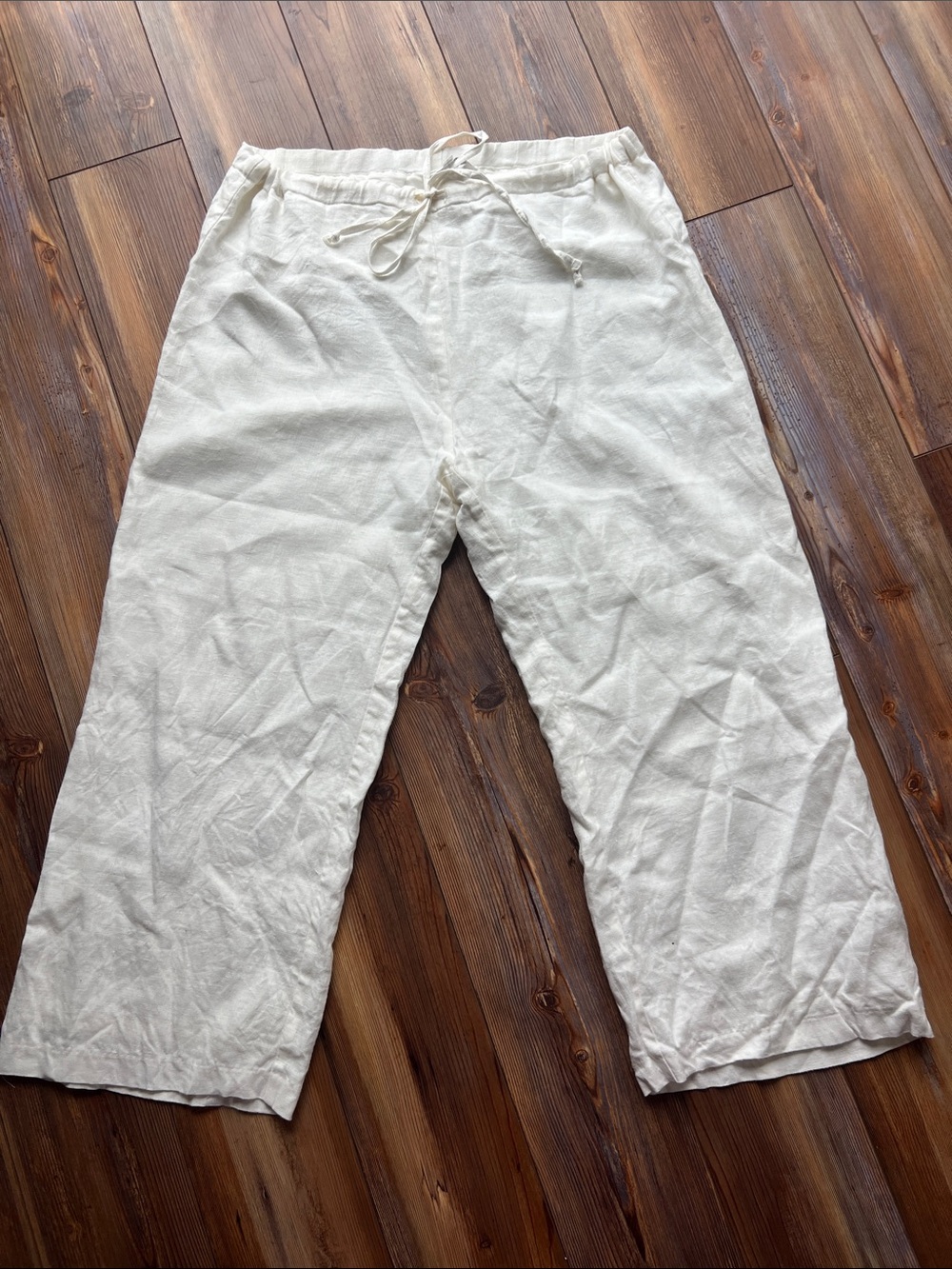 Connie Roberson Lightweight Cream Linen Drawstring Pants